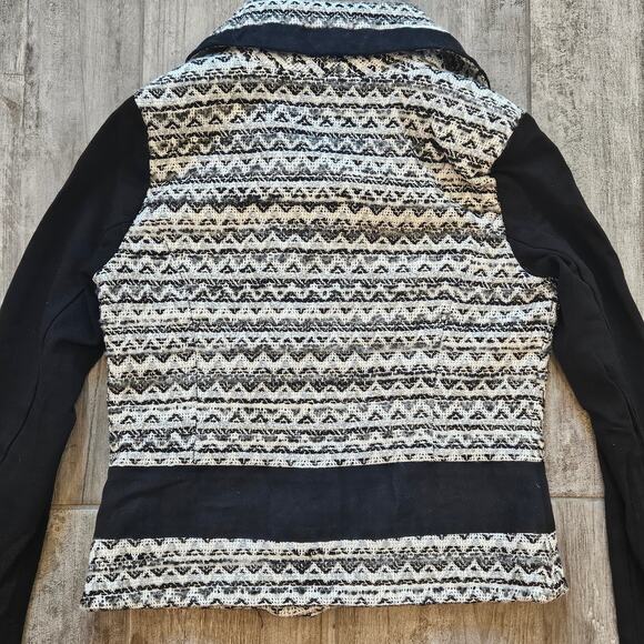 Anthropologie Elevenses Jacket Size 4 Black White Textured Moto Zip Wool blend - Picture 2 of 11